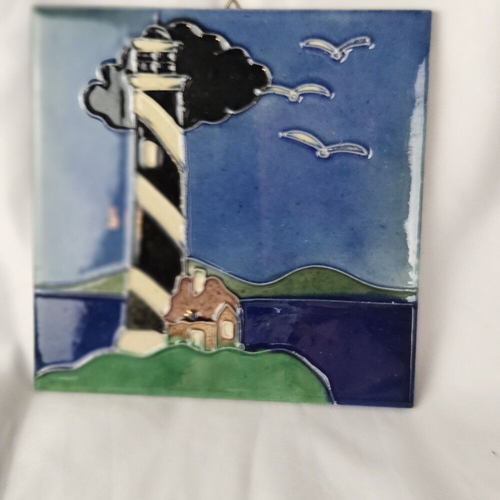 Ceramic Tile Lighthouse Colorful ‎ Wall Plaque 6" Square
